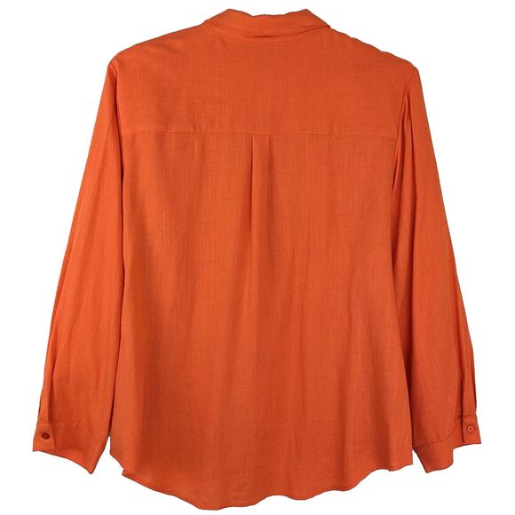 Ashley Stewart Orange Linen Rayon Button Front Size 20 Long Sleeve Shirt - Picture 3 of 6